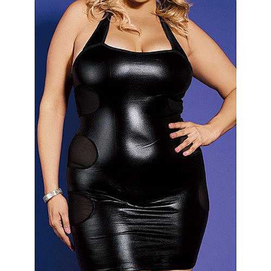 Bondara Siren Bondara Siren Plus Size Wet Look Dress And Thong Black Fetish Clothing