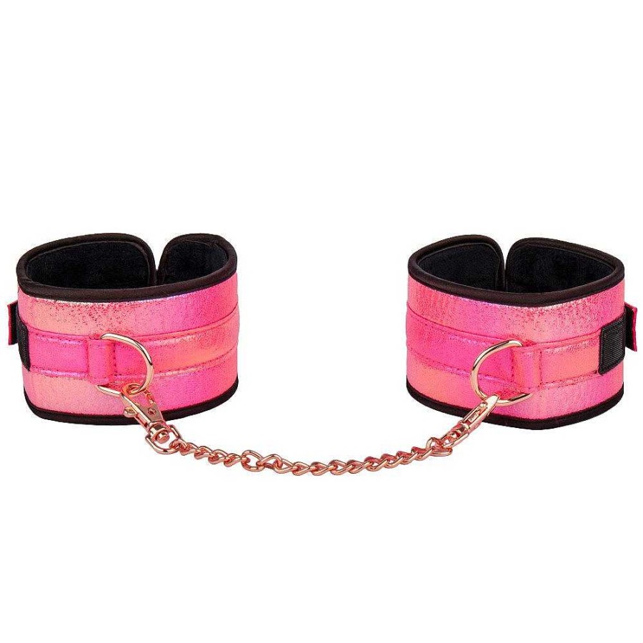 Bondara Bondage Bondara Pink Kink Rose Gold Soft Velcro Bondage Handcuffs Iridescent Pink Outer, Black Soft Textile Lining, Rose Gold Hardware Bondage Restraints & Handcuffs