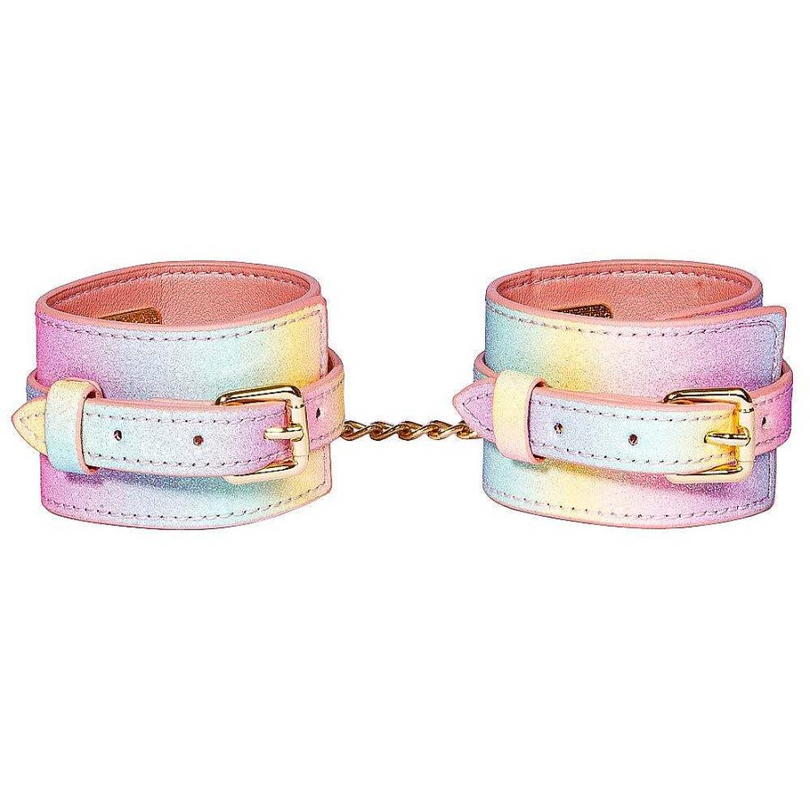 Luxe Bondara Luxe Sugar Rush Rainbow Glitter Handcuffs Rainbow Glitter With Pale Pink Reverse, Yellow Gold Fixings Bondage Restraints & Handcuffs