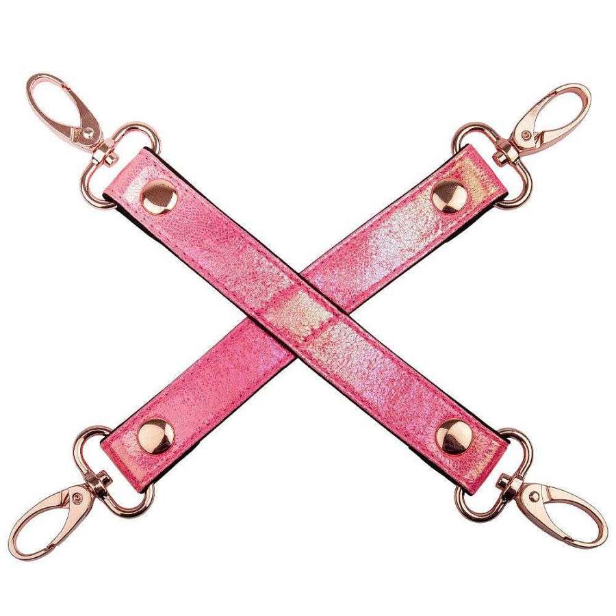 Bondara Bondage Bondara Pink Kink Faux Leather Rose Gold Hogtie Connector Iridescent Pink Pu, Black Soft Textile Lining, Rose Gold Clasps Bondage Restraints & Handcuffs