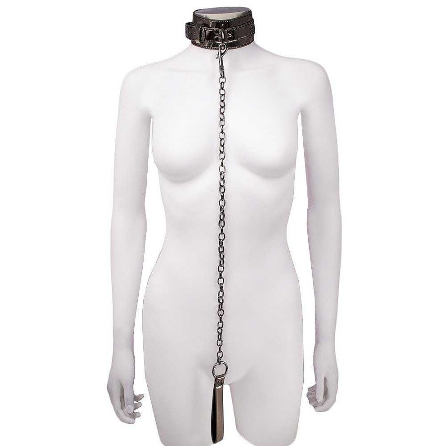 Bondara Bondage Bondara Silver Service Faux Leather Collar & Leash Gunmetal Bondage Restraints & Handcuffs