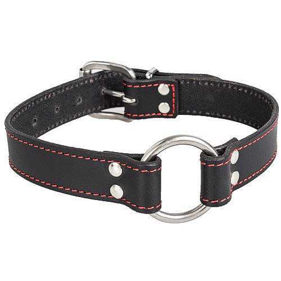 Luxe Bondara Luxe Real Leather O-Ring Collar Red And Black Bondage Restraints & Handcuffs