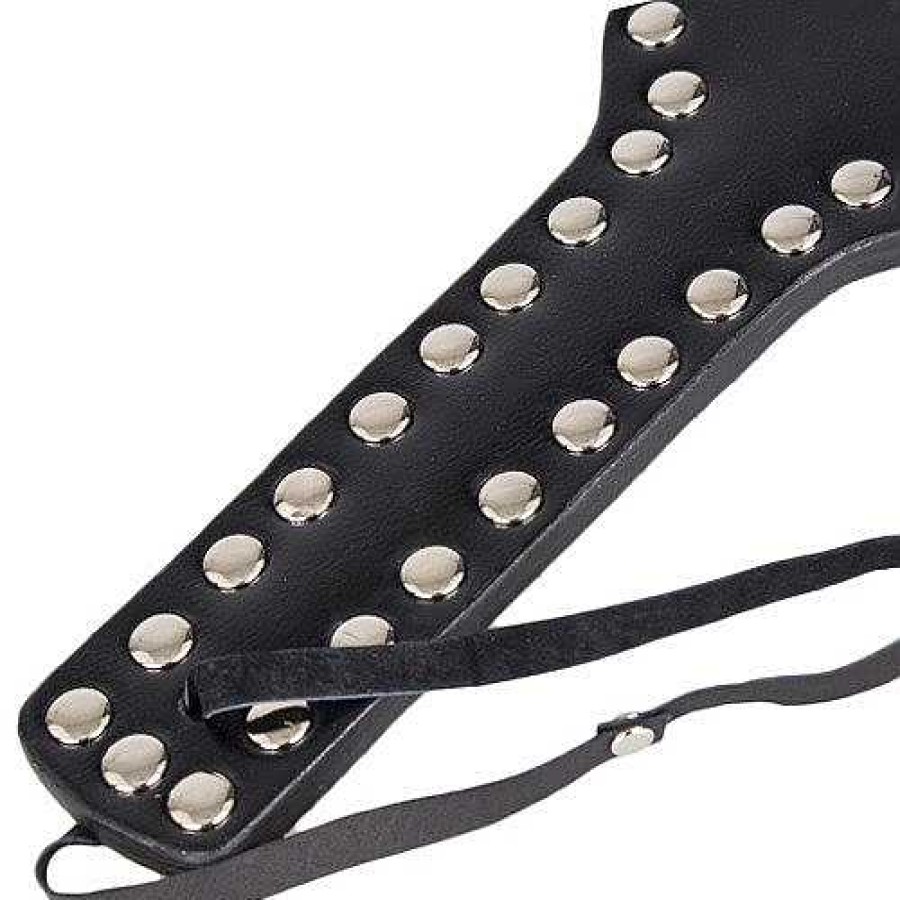 Bondara Bondara Leather Love Heart Studded Paddle - 12 Inch Black Floggers, Whips & Ticklers