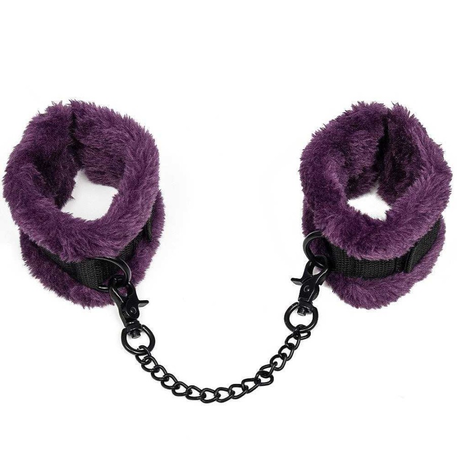 Bondara Bondara Soft Touch Purple Furry Handcuffs Purple And Black Bondage Restraints & Handcuffs