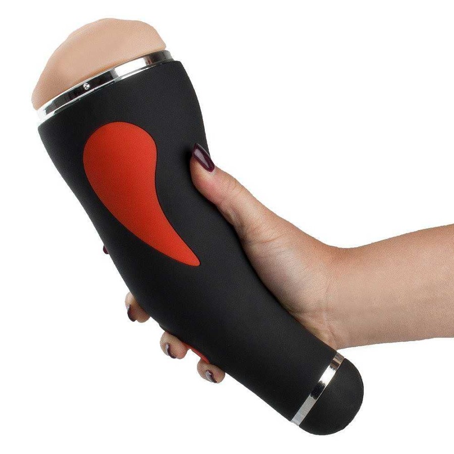 Bondara Bondara 30 Function Realistic Suction Cup Vibrating Masturbator Red And Black Male Sex Toys