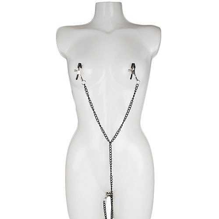 Bondara Bondara Black Chain Nipple & Clit Clamps Black And Silver Nipple Toys & Clit Toys