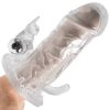 Bondara Triple Pleasure Vibrating Rabbit Penis Sleeve Clear/White Sex Toys For Couples