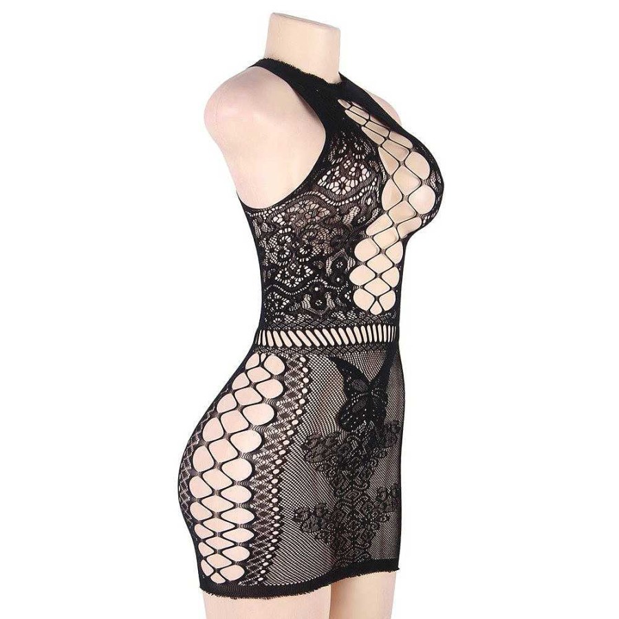 Bondara Flirt Bondara Flirt Give Me Butterflies Fishnet Mini Dress With Gloves Black Sexy Lingerie For Women