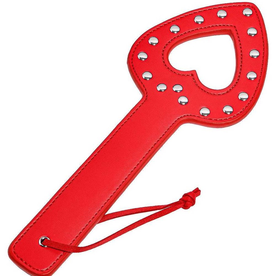 Bondara Bondara Tough Love Pu Studded Heart Paddle - 11.5 Inch Red Floggers, Whips & Ticklers