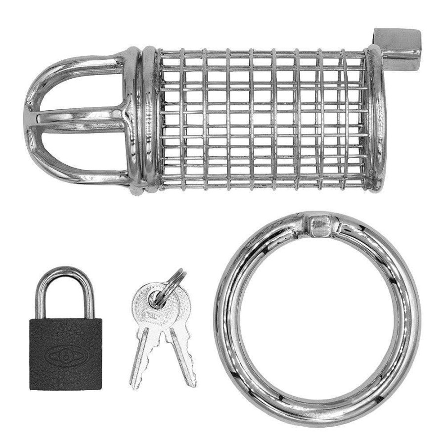 Bondara Torment Matrix Stainless Steel Padlocked Chastity Cage Silver Male Sex Toys