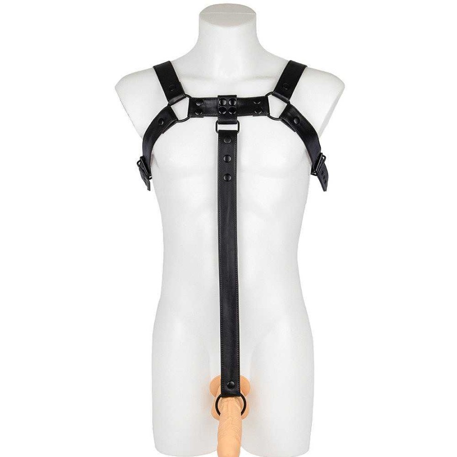 Bondara Edge Bondara Edge Men'S Triple Chest Harness With Cock Ring Black Male Sex Toys