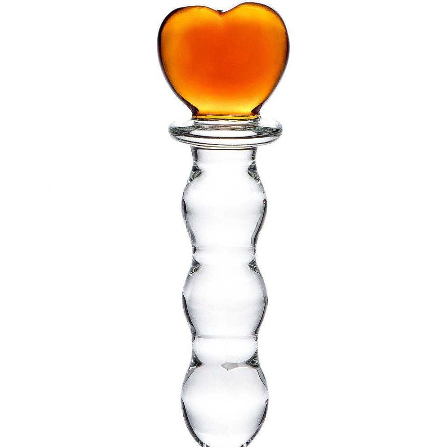 Glacier Glacier Glass Red Heart Dildo - 6.5 Inch Clear With Red Heart Dildos