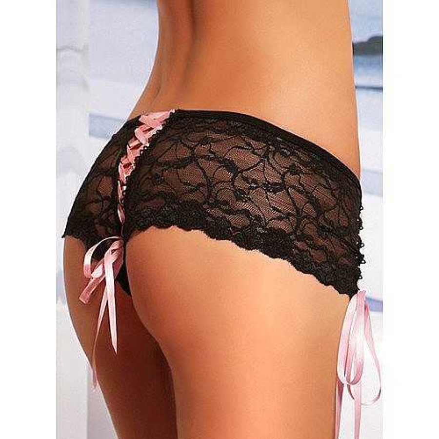 Bondara Flirt Bondara Flirt Pink Lace Up Boyshorts Black And Pink Sexy Lingerie For Women