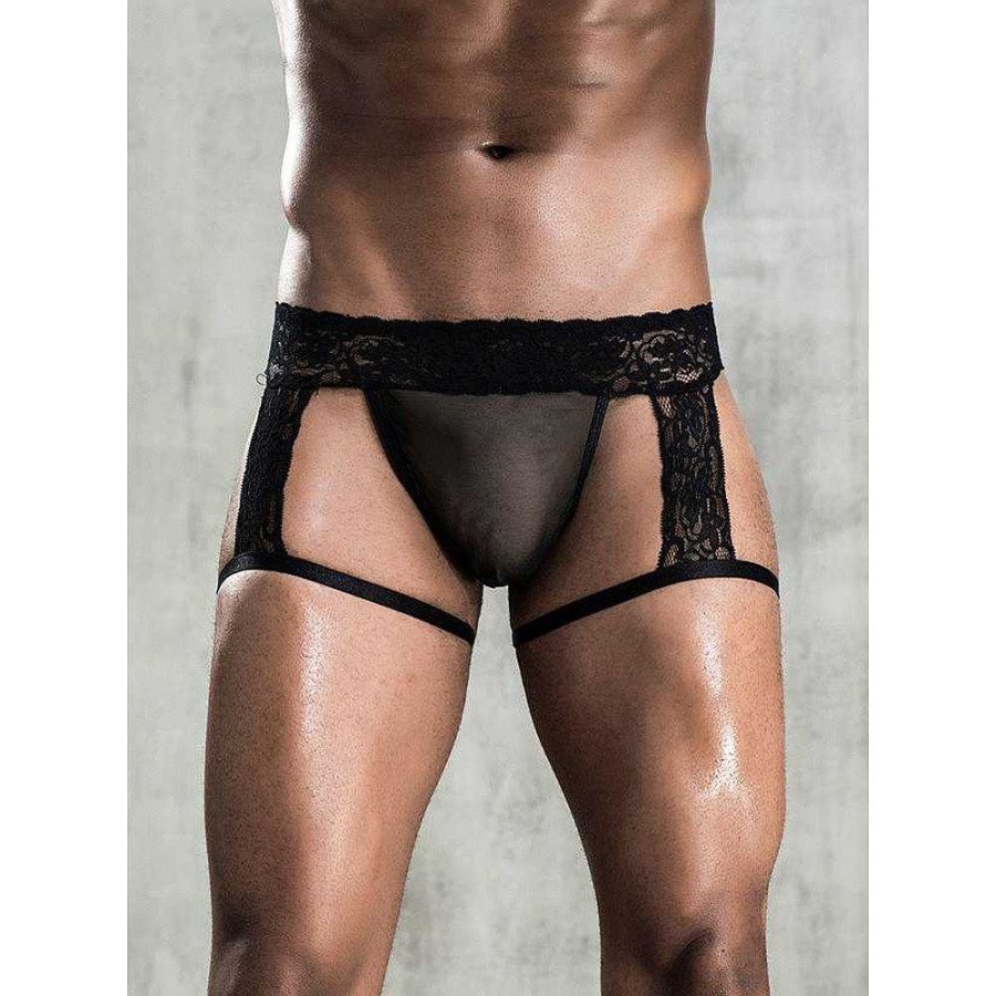 Bondara Man Bondara Man Men'S Lace Suspender Thong Black Men'S Sexy Underwear