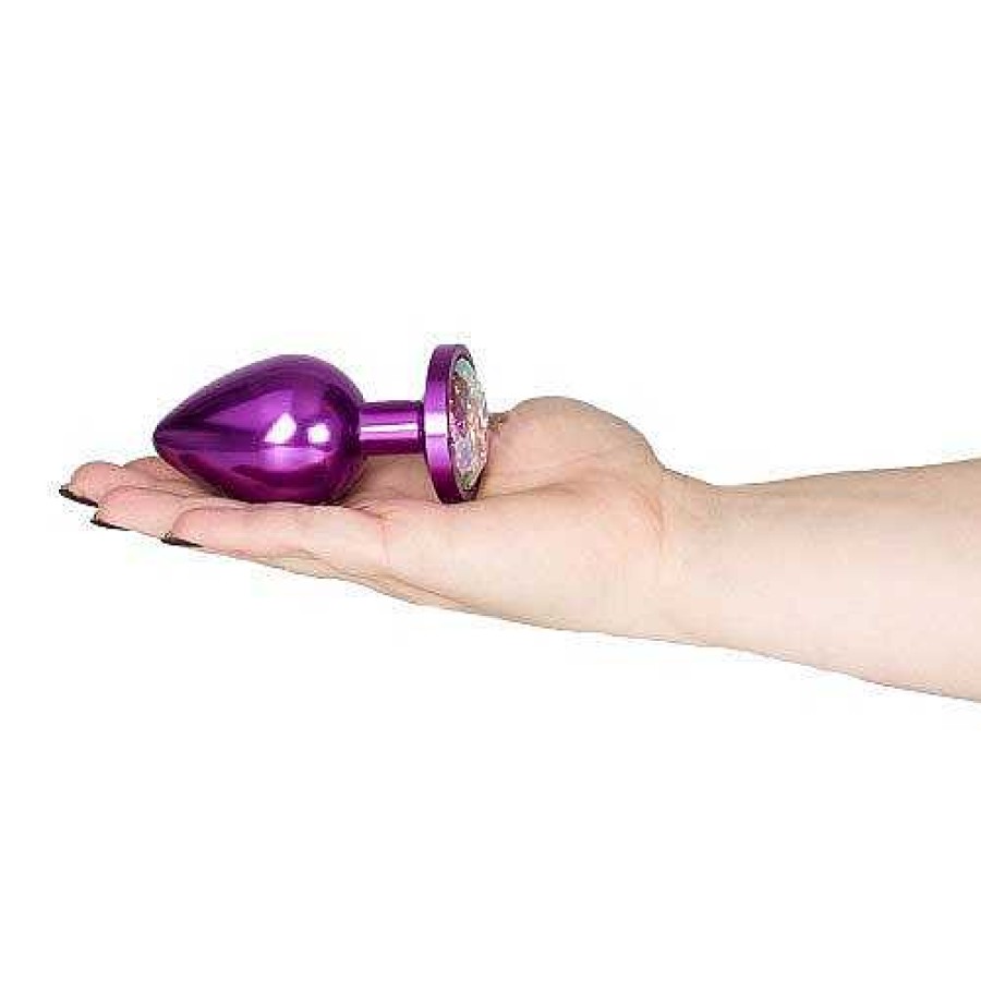 Bondara Bejewelled Purple Metal Butt Plug - 3, 3.5 Or 4 Inch Purple With Multi Coloured Crystal Stone Anal Toys