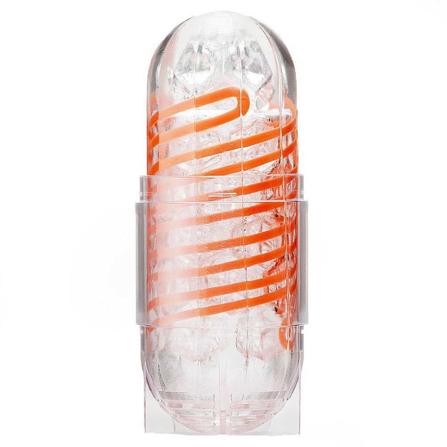 Tenga Tenga Spinner Hexa Twisting Masturbator - 5 Inch Clear With Red Details Male Sex Toys