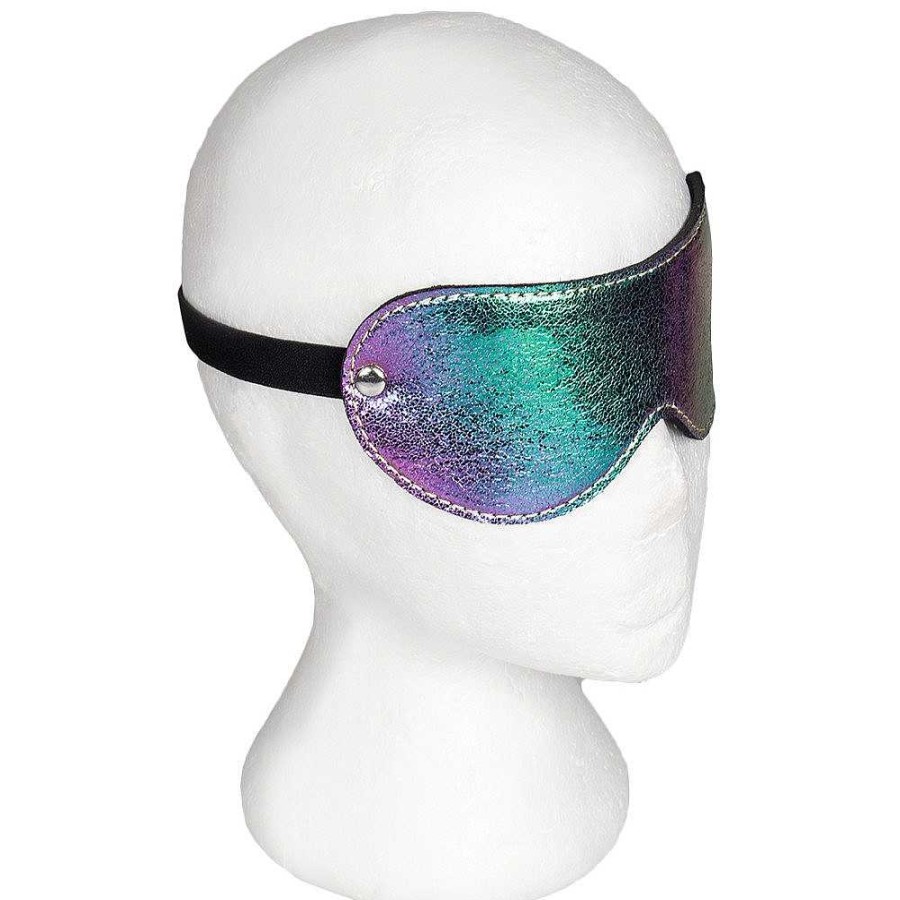 Bondara Bondara Shiny B!Tch Holographic Faux Leather Blindfold Holographic Rainbow Blindfolds, Hoods & Masks